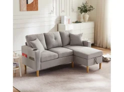 Sofá* Sofá em L com chaise longue, compartimento para arrumação, suporte para copos e 2 almofadas. Ideal para sala de estar, escritório ou apartamento. Inclui vídeo. Cinzento