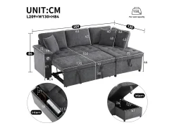 Sofá|ModernLuxe Sofá em L com sofá-cama arquivado - com espaço de armazenamento - carregamento USB - 2 almofadas - Cinza Cinzento