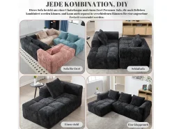 Sofá|Merax Sofá em L de 3 lugares - 250 x 158 x 60 cm - com chaise longue + braços + 3 almofadas - Chenille - Preto