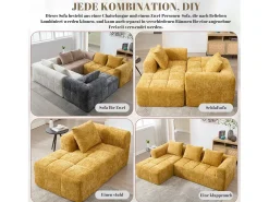 Sale Merax Sofá em L de 3 lugares - 250 x 158 x 60 cm - com chaise longue + braços + 3 almofadas - Chenille - Amarelo