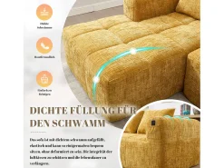 Sale Merax Sofá em L de 3 lugares - 250 x 158 x 60 cm - com chaise longue + braços + 3 almofadas - Chenille - Amarelo