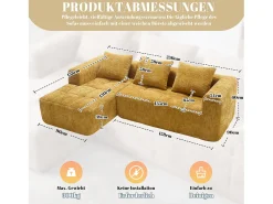 Sale Merax Sofá em L de 3 lugares - 250 x 158 x 60 cm - com chaise longue + braços + 3 almofadas - Chenille - Amarelo