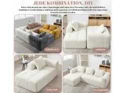 Discount Merax Sofá em L de 3 lugares - 250 x 158 x 60 cm - com chaise longue + braços + 3 almofadas - Chenille - Bege