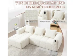 Discount Merax Sofá em L de 3 lugares - 250 x 158 x 60 cm - com chaise longue + braços + 3 almofadas - Chenille - Bege