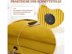Sofá*Merax Sofá em U - 265 x 135 x 88 cm - com LEDs + porta USB-C + 4 almofadas - veludo - Amarelo