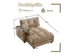 Merax Sofá estofado - 140 x 112 x 81 cm - corrimãos com almofadas de enrolar - veludo - cáqui^ Sofá