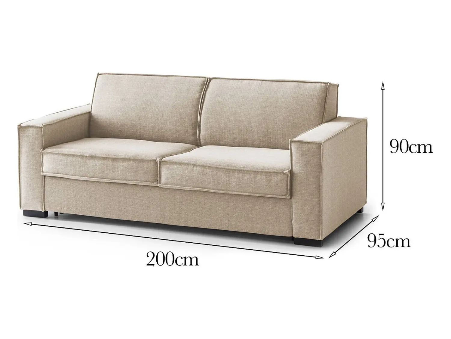Sofá|Talamo Italia Sofá fixo Daarn, sofá de 3 lugares, 100% Fabricado na Itália, Sofá da sala em tecido, com braços finos, 200x95h90 cm, Bege