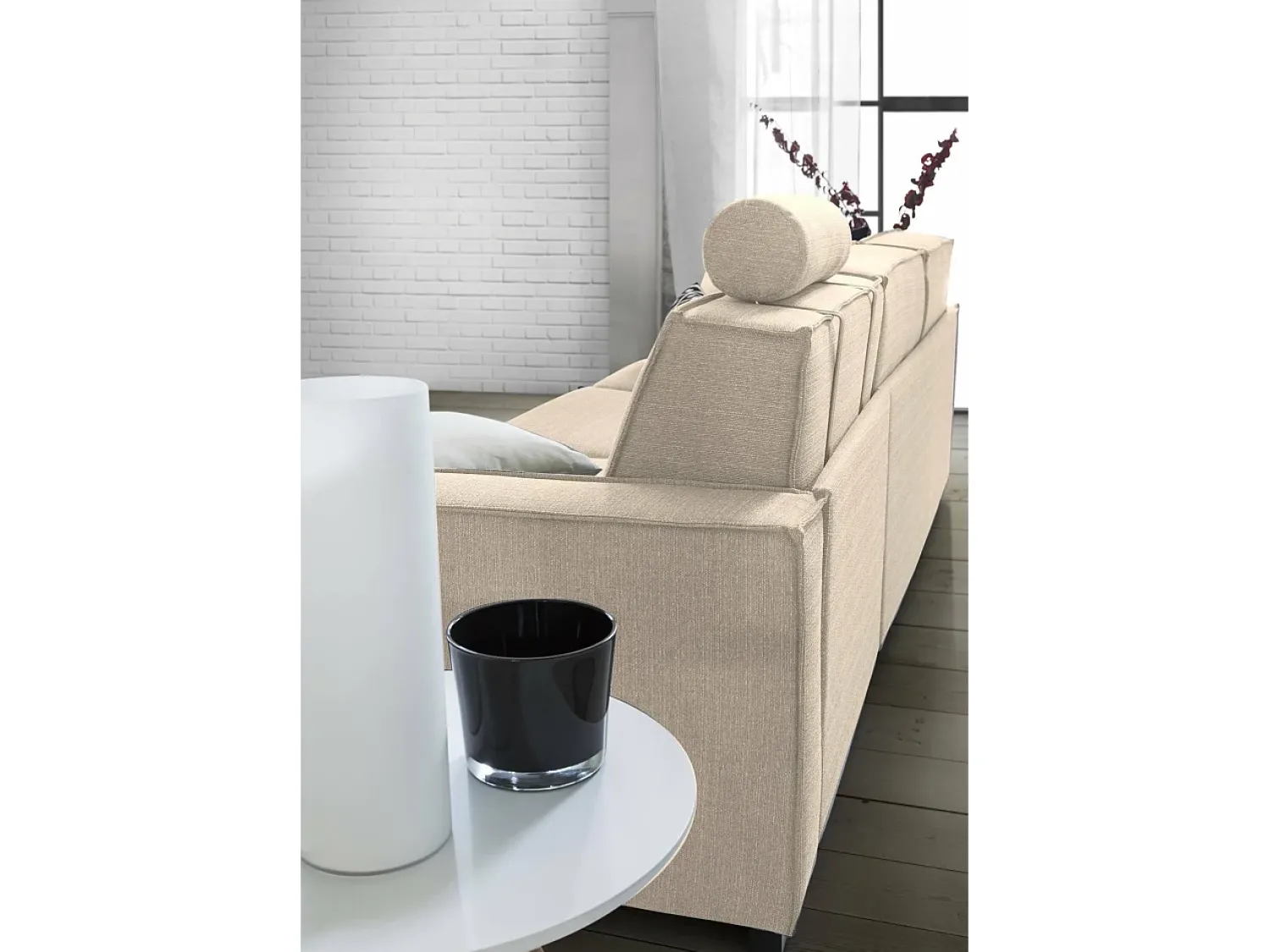 Sofá|Talamo Italia Sofá fixo Daarn, sofá de 3 lugares, 100% Fabricado na Itália, Sofá da sala em tecido, com braços finos, 200x95h90 cm, Bege