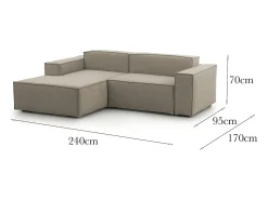 Sofá*Talamo Italia Sofá fixo Daniela, Sofá modular grande de 2 lugares com península esquerda, 100% Fabricado na Itália, Sofá de tecido moderno, 240x170h70 cm, Taupe Cinzento