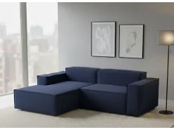 Sofá*Talamo Italia Sofá fixo Daniela, Sofá modular grande de 2 lugares com península esquerda, 100% Fabricado na Itália, Sofá de tecido moderno, 240x170h70 cm, Azul