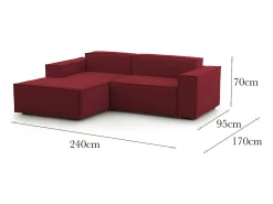 Online Talamo Italia Sofá fixo Dcagnan, Sofá modular grande de 2 lugares com península esquerda, 100% Fabricado na Itália, Sofá de tecido moderno, 240x170h70 cm, Vermelho