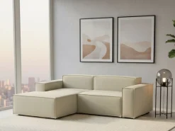 Talamo Italia Sofá fixo Dcagnan, Sofá modular grande de 2 lugares com península esquerda, 100% Fabricado na Itália, Sofá de tecido moderno, 240x170h70 cm, Bege