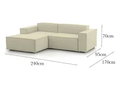 Talamo Italia Sofá fixo Dcagnan, Sofá modular grande de 2 lugares com península esquerda, 100% Fabricado na Itália, Sofá de tecido moderno, 240x170h70 cm, Bege