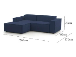Sofá|Talamo Italia Sofá fixo Dcagnan, Sofá modular grande de 2 lugares com península esquerda, 100% Fabricado na Itália, Sofá de tecido moderno, 240x170h70 cm, Azul