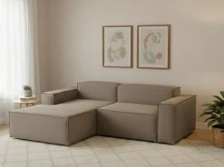 Sofá|Talamo Italia Sofá fixo Dcagnan, Sofá modular grande de 2 lugares com península esquerda, 100% Fabricado na Itália, Sofá de tecido moderno, 240x170h70 cm, Taupe Cinzento