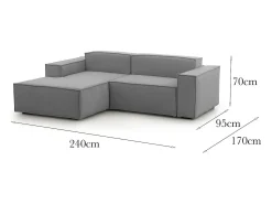 Talamo Italia Sofá fixo Dcagnan, Sofá modular grande de 2 lugares com península esquerda, 100% Fabricado na Itália, Sofá de tecido moderno, 240x170h70 cm, Cinza^ Sofá