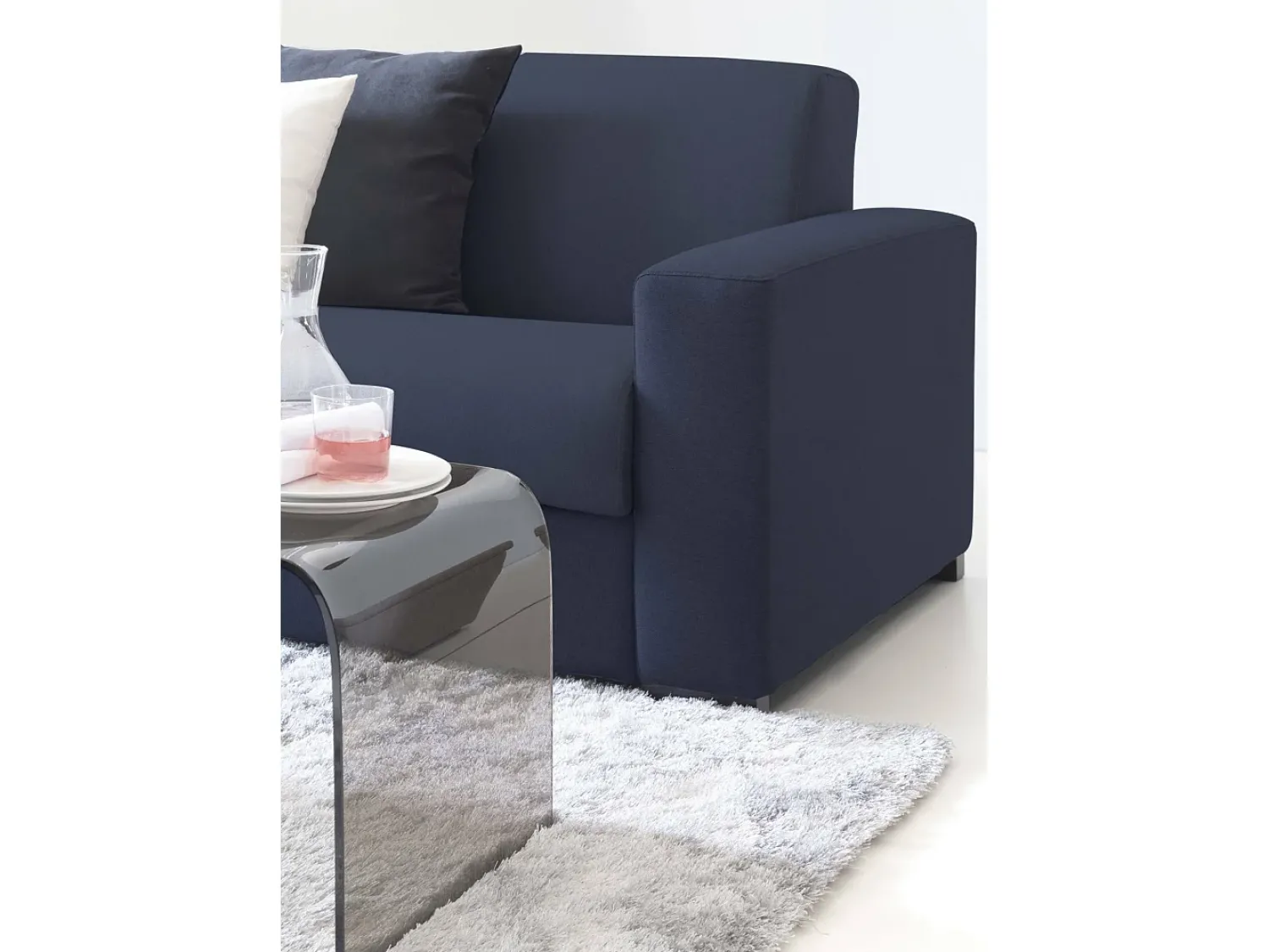 Discount Talamo Italia Sofá fixo Dciucc, sofá de 3 lugares, 100% Fabricado na Itália, Sofá da sala em tecido acolchoado, com braços padrão, 220x95h90 cm, Azul