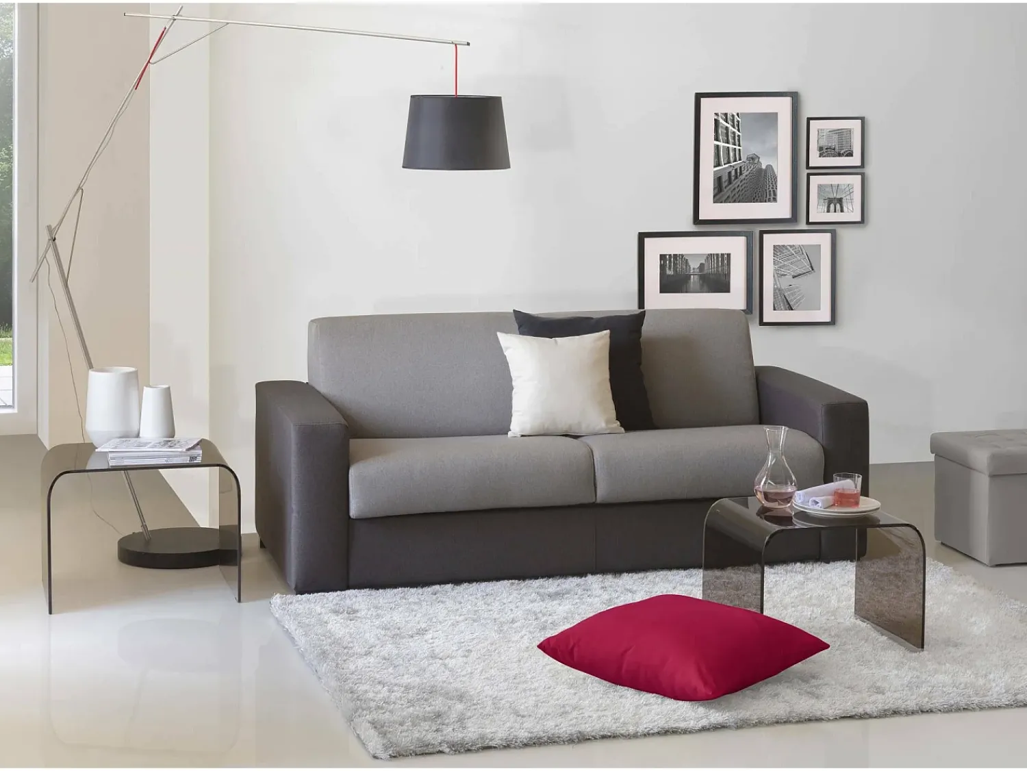 Discount Talamo Italia Sofá fixo Dciucc, sofá de 3 lugares, 100% Fabricado na Itália, Sofá da sala em tecido acolchoado, com braços padrão, 220x95h90 cm, Cinza e Antracite Cinzento