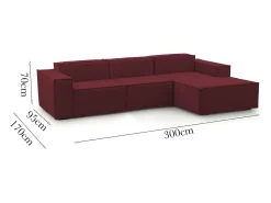 Sofá|Talamo Italia Sofá fixo Ddzek, sofá modular de 3 lugares com península direita, 100% Fabricado na Itália, Sofá de tecido moderno, 300x170h70 cm, Vermelho