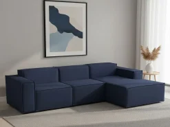 Sofá*Talamo Italia Sofá fixo Ddzek, sofá modular de 3 lugares com península direita, 100% Fabricado na Itália, Sofá de tecido moderno, 300x170h70 cm, Azul