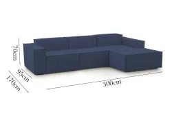 Sofá*Talamo Italia Sofá fixo Ddzek, sofá modular de 3 lugares com península direita, 100% Fabricado na Itália, Sofá de tecido moderno, 300x170h70 cm, Azul