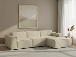 Sofá*Talamo Italia Sofá fixo Ddzek, sofá modular de 3 lugares com península direita, 100% Fabricado na Itália, Sofá de tecido moderno, 300x170h70 cm, Bege