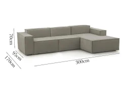 Talamo Italia Sofá fixo Ddzek, sofá modular de 3 lugares com península direita, 100% Fabricado na Itália, Sofá de tecido moderno, 300x170h70 cm, Taupe^ Sofá