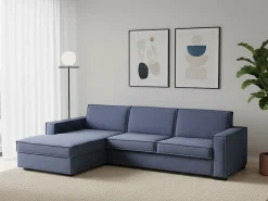New Talamo Italia Sofá fixo Dfabbia, Sofá de canto, 100% Fabricado na Itália, Sofá da sala com, Península esquerda, com braços padrão, 280x95h90 cm, Azul