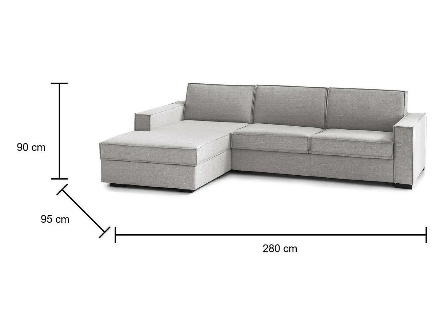 Talamo Italia Sofá fixo Dfabbia, Sofá de canto, 100% Fabricado na Itália, Sofá da sala com, Península esquerda, com braços padrão, 280x95h90 cm, Cinza^ Sofá