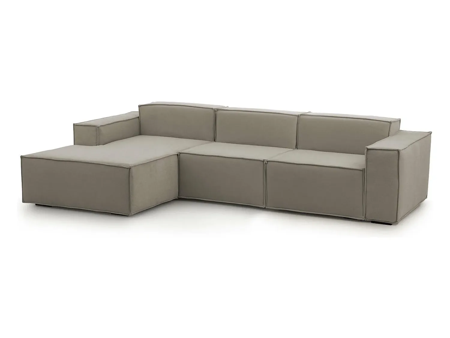 Sofá*Talamo Italia Sofá fixo Dflori, sofá modular de 3 lugares com península esquerda, 100% Fabricado na Itália, Sofá de tecido moderno, 300x170h70 cm, Taupe Cinzento