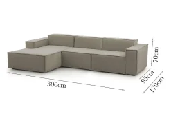 Sofá*Talamo Italia Sofá fixo Dflori, sofá modular de 3 lugares com península esquerda, 100% Fabricado na Itália, Sofá de tecido moderno, 300x170h70 cm, Taupe Cinzento