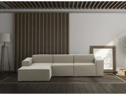 Sofá*Talamo Italia Sofá fixo Dflori, sofá modular de 3 lugares com península esquerda, 100% Fabricado na Itália, Sofá de tecido moderno, 300x170h70 cm, Taupe Cinzento