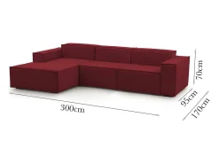 Sofá*Talamo Italia Sofá fixo Dflori, sofá modular de 3 lugares com península esquerda, 100% Fabricado na Itália, Sofá de tecido moderno, 300x170h70 cm, Vermelho