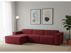 Sofá*Talamo Italia Sofá fixo Dflori, sofá modular de 3 lugares com península esquerda, 100% Fabricado na Itália, Sofá de tecido moderno, 300x170h70 cm, Vermelho