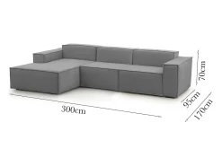 Talamo Italia Sofá fixo Dflori, sofá modular de 3 lugares com península esquerda, 100% Fabricado na Itália, Sofá de tecido moderno, 300x170h70 cm, Cinza^ Sofá