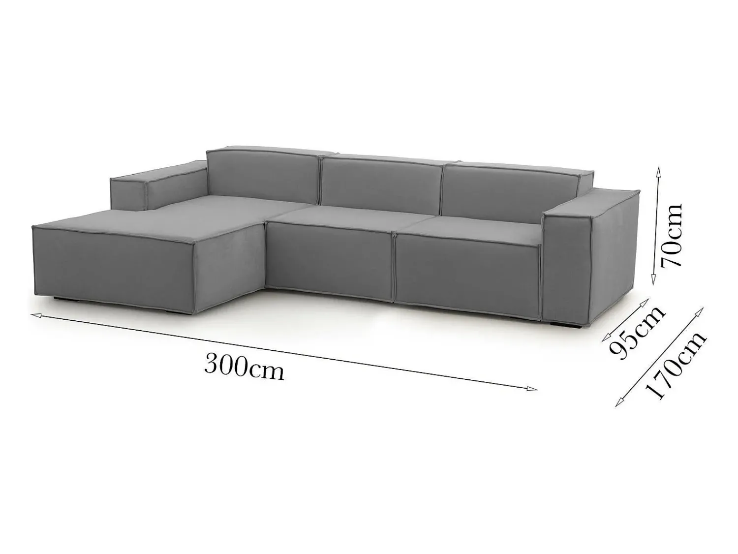 Talamo Italia Sofá fixo Dflori, sofá modular de 3 lugares com península esquerda, 100% Fabricado na Itália, Sofá de tecido moderno, 300x170h70 cm, Cinza^ Sofá