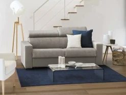 Talamo Italia Sofá fixo Dfrar, sofá de 3 lugares, 100% Made in Italy, Sofá de sala, em tecido acolchoado, com apoios de cabeça ajustáveis ​​e braços standard, 220x95h85 cm, Taupe^ Sofá