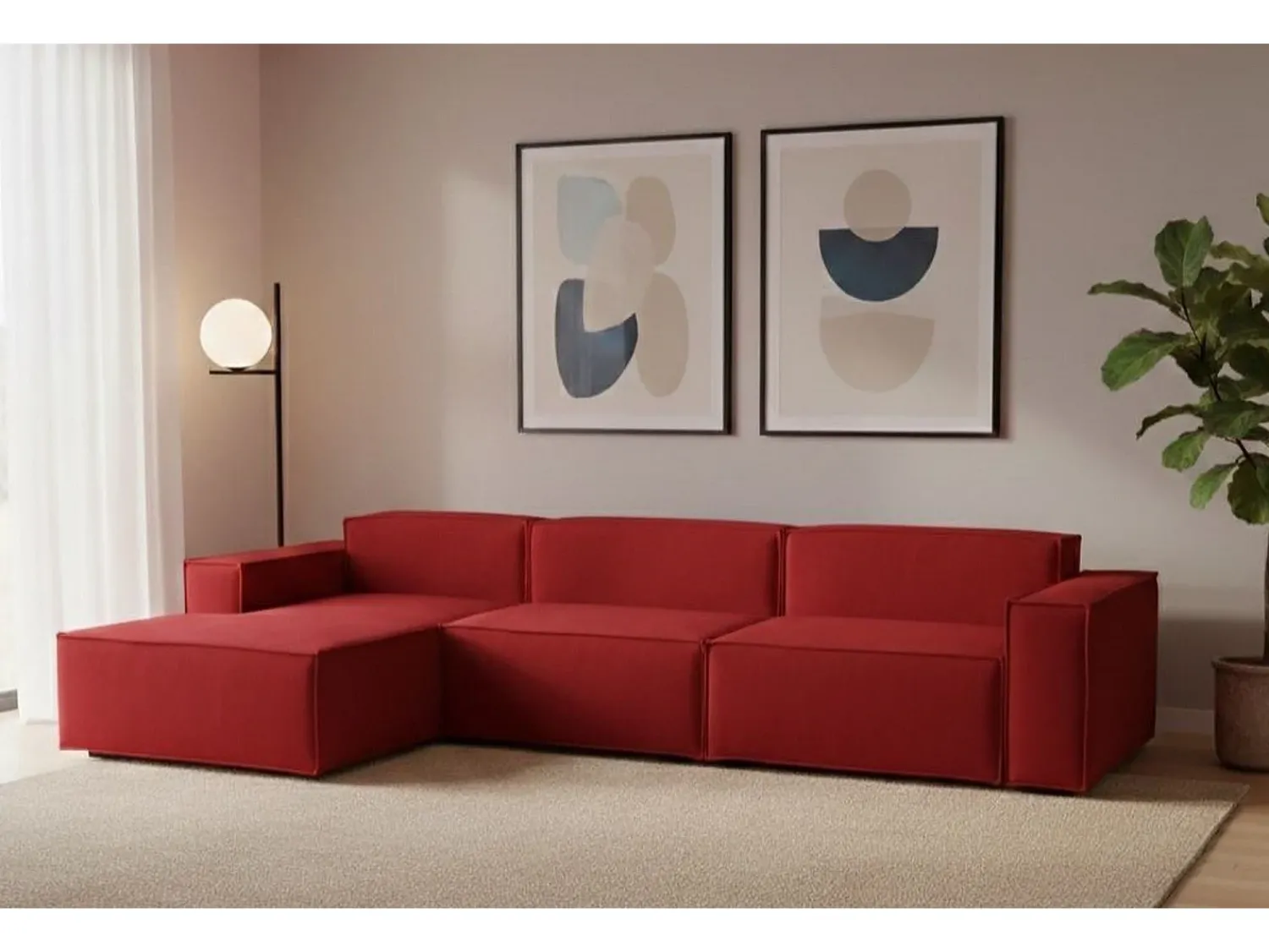 Sofá*Talamo Italia Sofá fixo Dgarzy, sofá modular de 4 lugares com península esquerda, 100% Fabricado na Itália, Sofá de tecido moderno, 340x170h70 cm, Vermelho