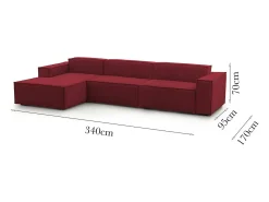 Sofá*Talamo Italia Sofá fixo Dgarzy, sofá modular de 4 lugares com península esquerda, 100% Fabricado na Itália, Sofá de tecido moderno, 340x170h70 cm, Vermelho