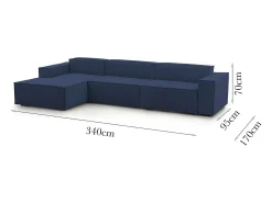 Sofá|Talamo Italia Sofá fixo Dgarzy, sofá modular de 4 lugares com península esquerda, 100% Fabricado na Itália, Sofá de tecido moderno, 340x170h70 cm, Azul