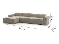 Sofá*Talamo Italia Sofá fixo Dgarzy, sofá modular de 4 lugares com península esquerda, 100% Fabricado na Itália, Sofá de tecido moderno, 340x170h70 cm, Taupe Cinzento