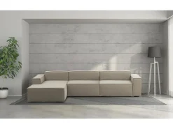 Sofá*Talamo Italia Sofá fixo Dgarzy, sofá modular de 4 lugares com península esquerda, 100% Fabricado na Itália, Sofá de tecido moderno, 340x170h70 cm, Taupe Cinzento
