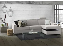 Sofá*Talamo Italia Sofá fixo Dgodea, Sofá de canto, 100% Fabricado na Itália, Sofá da sala com península direita, com braços finos, 260x95h90 cm, Cinza Cinzento