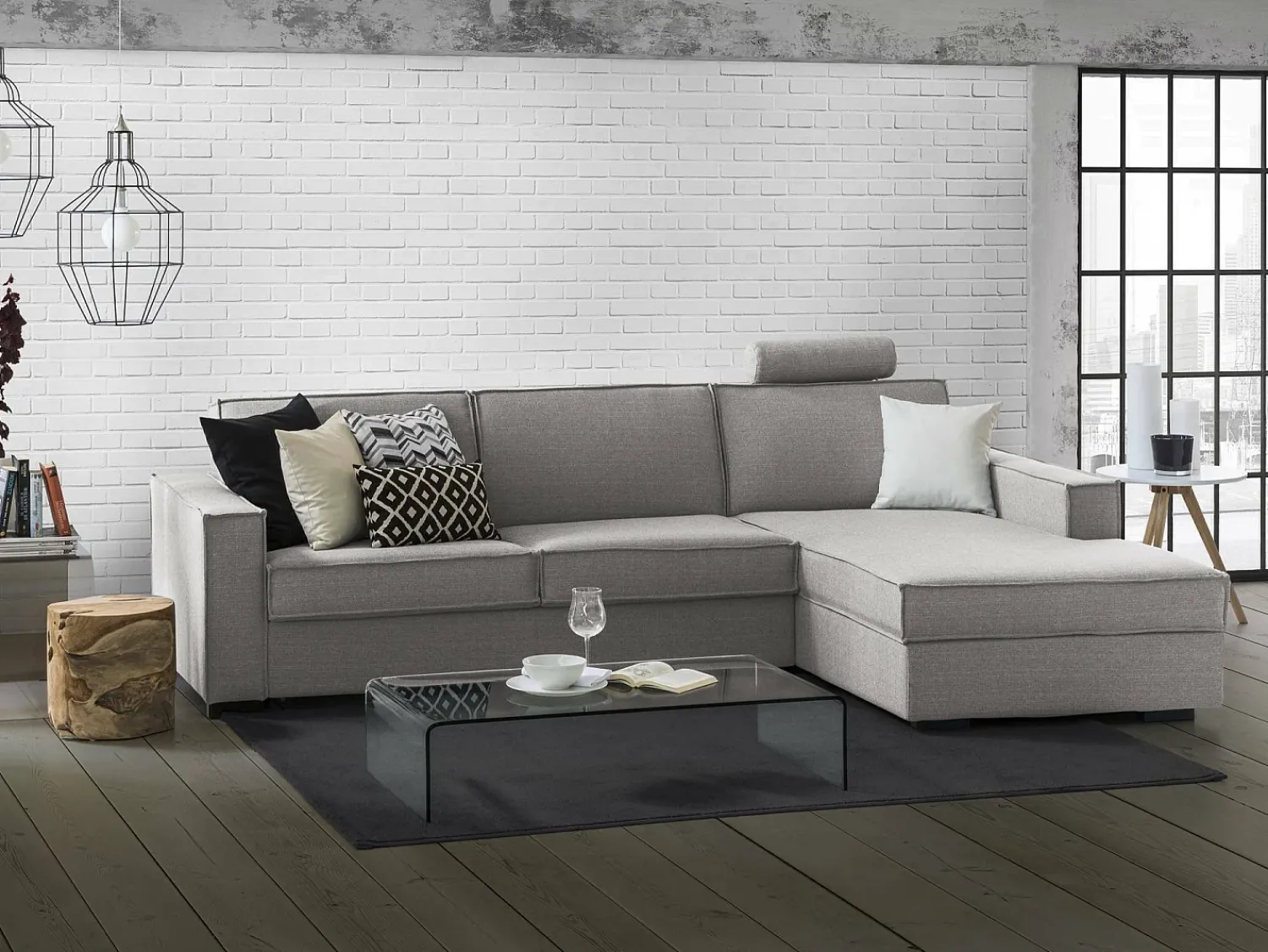Sofá*Talamo Italia Sofá fixo Dgodea, Sofá de canto, 100% Fabricado na Itália, Sofá da sala com península direita, com braços finos, 260x95h90 cm, Cinza Cinzento