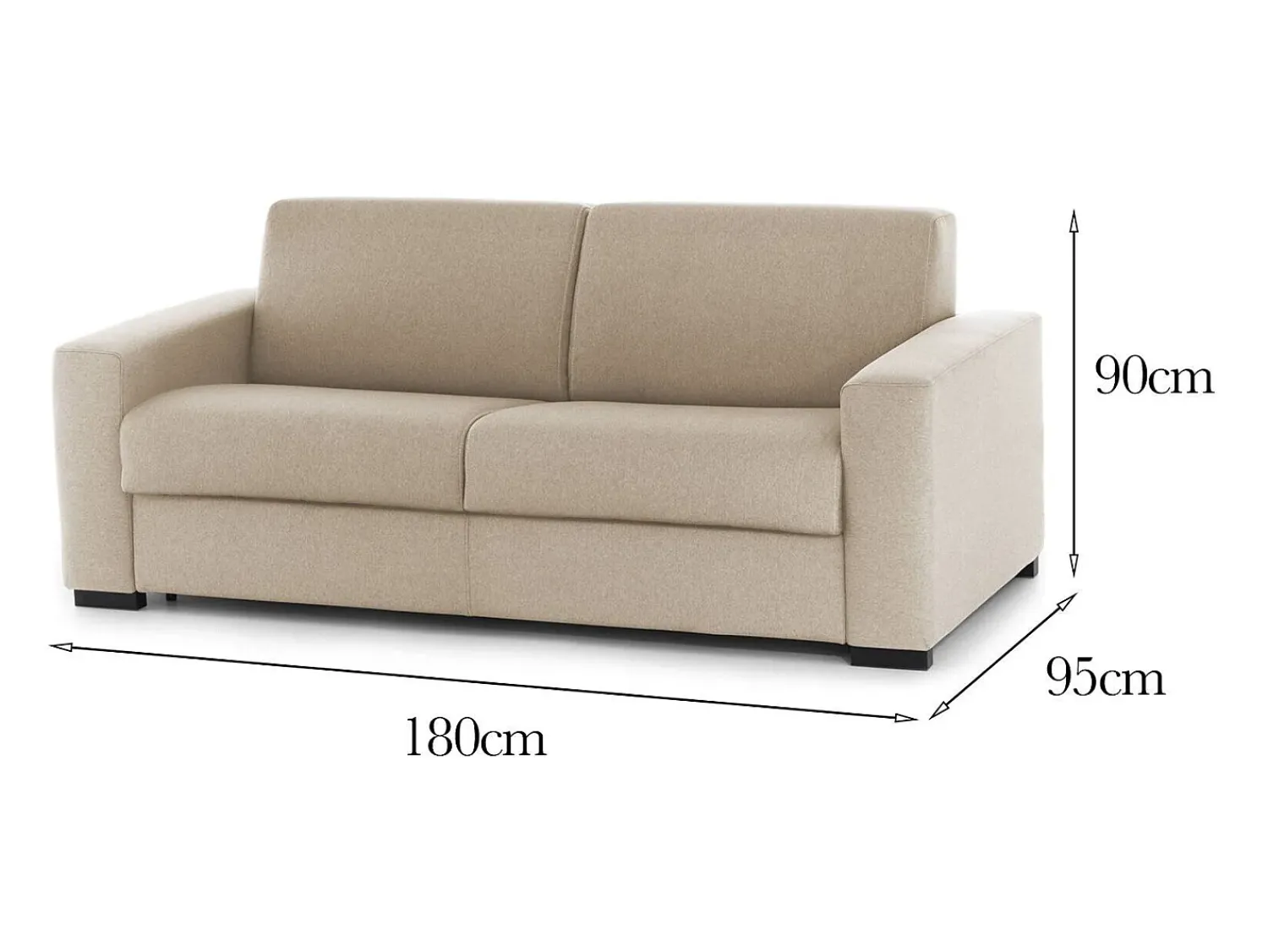 Sofá|Talamo Italia Sofá fixo Dgunte, Sofá grande de 2 lugares, 100% Fabricado na Itália, Sofá da sala, em tecido acolchoado, com braços finos, 180x95h90 cm, Bege