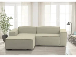 Sofá|Talamo Italia Sofá fixo Dkivil, sofá modular de 2 lugares com península esquerda, 100% Fabricado na Itália, Sofá de tecido moderno, 220x170h70 cm, Bege