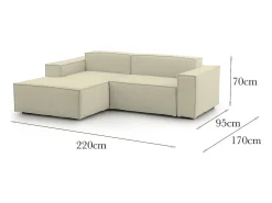 Sofá|Talamo Italia Sofá fixo Dkivil, sofá modular de 2 lugares com península esquerda, 100% Fabricado na Itália, Sofá de tecido moderno, 220x170h70 cm, Bege