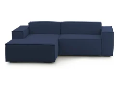 Sofá*Talamo Italia Sofá fixo Dkivil, sofá modular de 2 lugares com península esquerda, 100% Fabricado na Itália, Sofá de tecido moderno, 220x170h70 cm, Azul