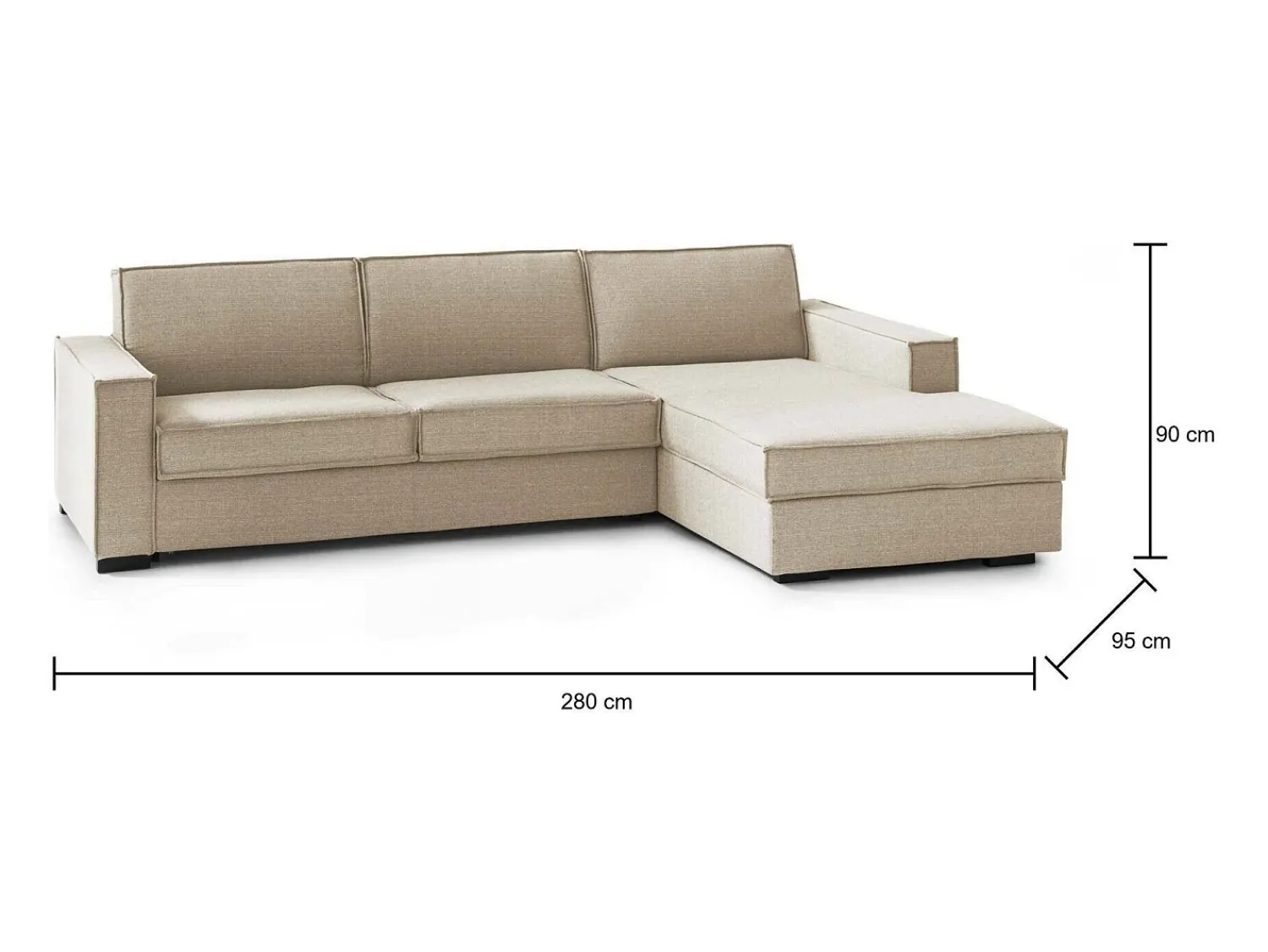 Talamo Italia Sofá fixo Dkiyin, Sofá de canto, 100% Fabricado na Itália, Sofá da sala com península de contêiner direita, com braços padrão, 280x95h90 cm,^ Sofá