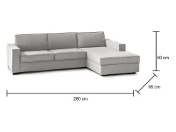 Best Talamo Italia Sofá fixo Dkiyin, Sofá de canto, 100% Fabricado na Itália, Sofá da sala com península de contêiner direita, com braços padrão, 280x95h90 cm, Cinza Cinzento